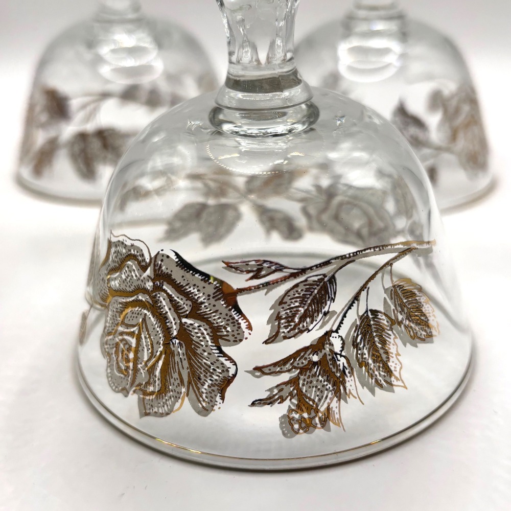 Vintage Libby Silver and Gold Rose Champagne Coupe Dessert Glasses Set of 4 MCM